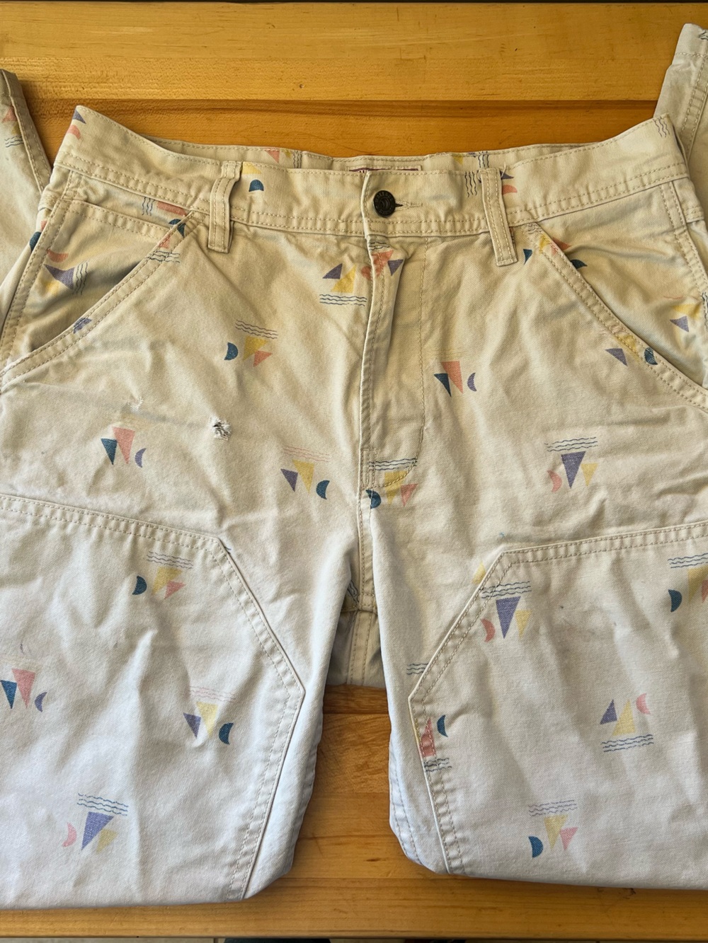 J. Crew Wallace & Barnes Carpenter Double Knee Canvas Work Pants Sailboat Print